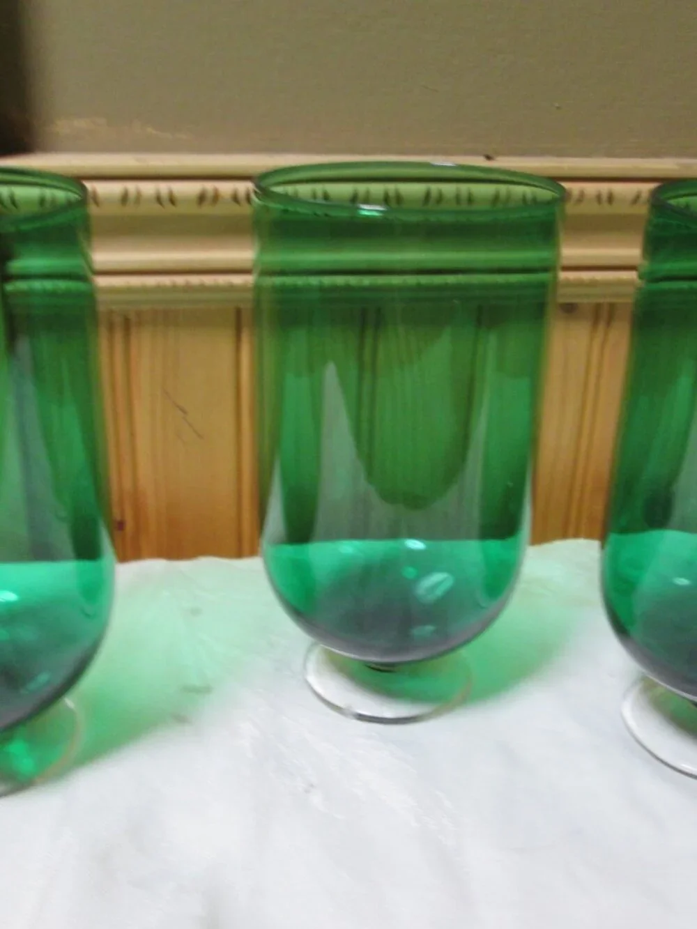 3 handblown Lenox footed goblets Emerald Green signed lenox on bottom 5.5 in H